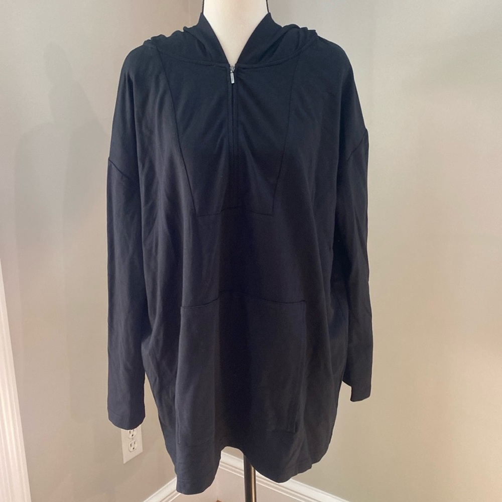 J. Jill Pure Jill pima cotton tunic hooded black L large 1/4 zip layering